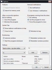 USB Disk Ejector Beta 2 - Options Window